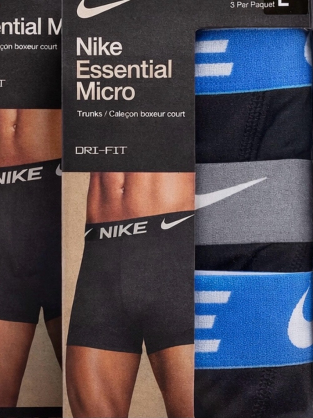 Nike Men's Boxer Briefs 3-Pack in different colored waistbands. Size Large